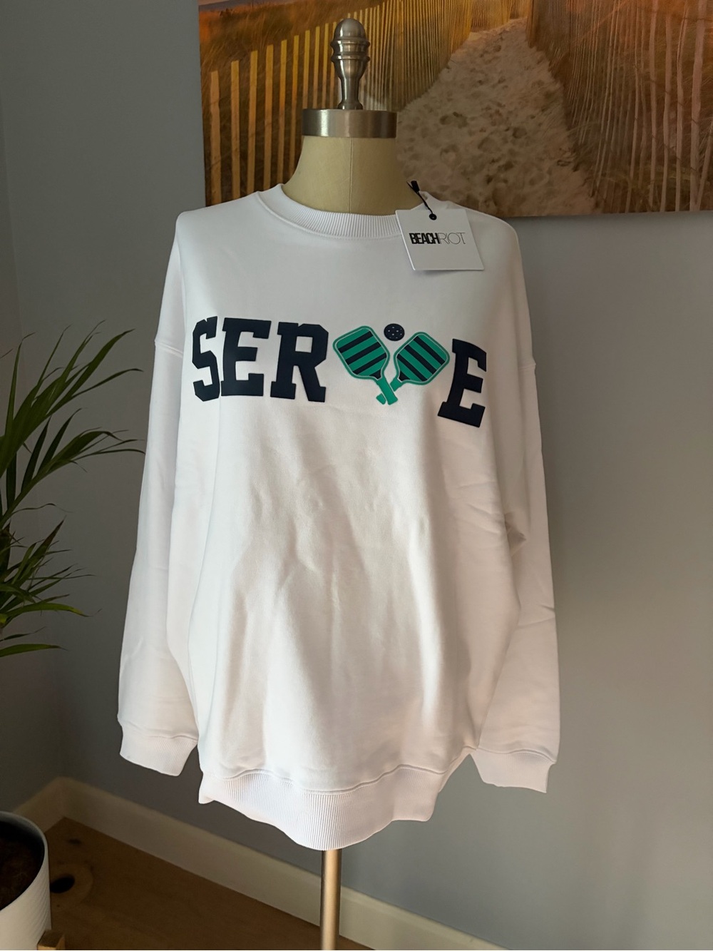 Beach Riot Devyn White 'Serve' Graphic Sweatshirt Pickleball Anthropologie NWT